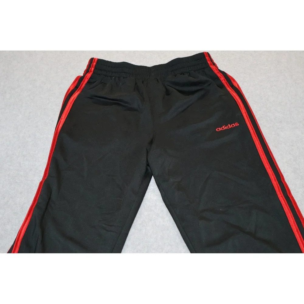 Adidas Track Pants Kids Teens Large 14/16 Black Red 3-Stripe Activewear Gym